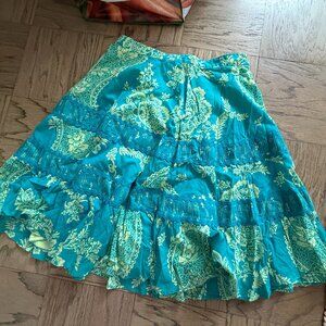 Anthropologie Turquoise + Neon Yellow Lined Skirt - Size 8